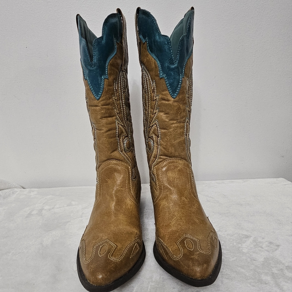 Coconuts by Matisse Cimmaron Teal Tan Color Boho Western Cowgirl Boots - Picture 2 of 16